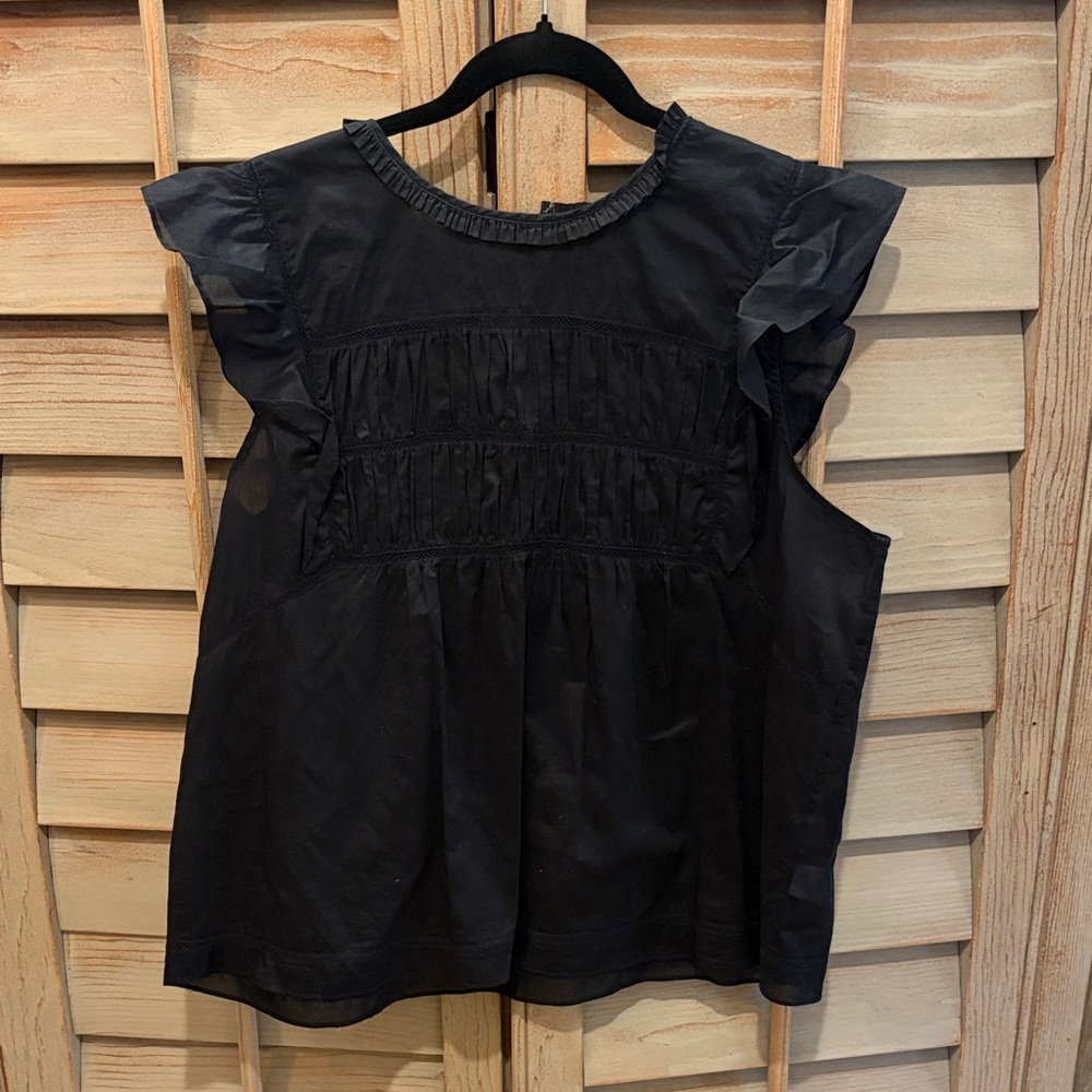 Rails Black Ruffle Sleeve Smocked Front Top